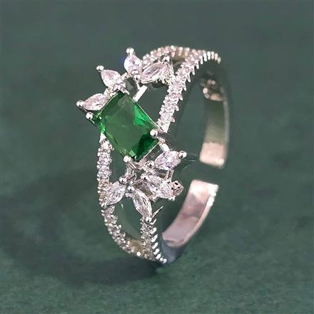 Cubic Zirconia Adjustable Ring With Rhodium Plating