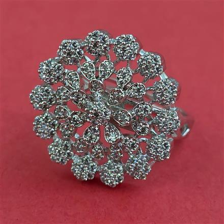 Cubic Zirconia Adjustable Ring With Mehndi 2 Tone Rhodium Plating