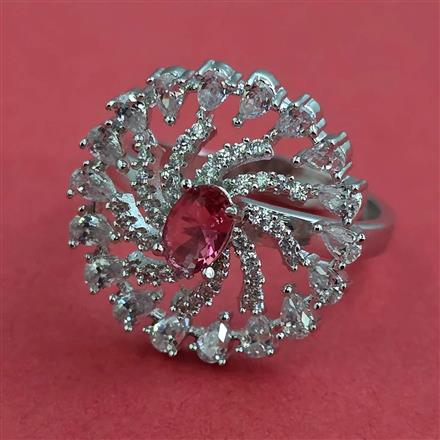 Cubic Zirconia Adjustable Ring With Rhodium Plating