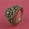 Cubic Zirconia Adjustable Ring With Mehndi 2 Tone Rhodium Plating