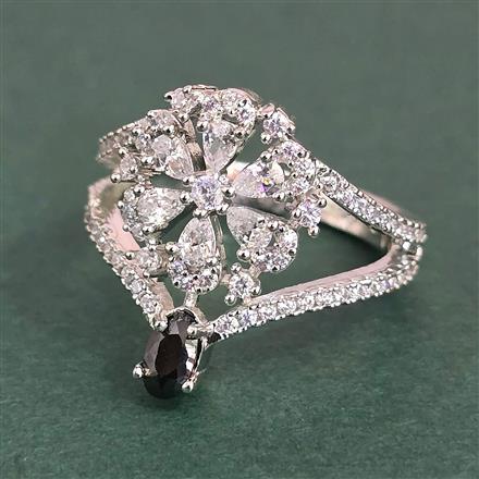 Cubic Zirconia Adjustable Ring With Rhodium Plating