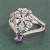 Cubic Zirconia Adjustable Ring With Rhodium Plating