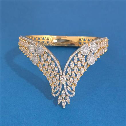 Cubic Zirconia Openable Kada With Mehndi 2 Tone Rhodium Plating