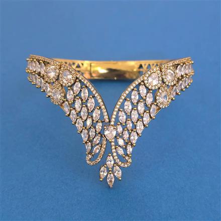 Cubic Zirconia Openable Kada With Mehndi 2 Tone Rhodium Plating