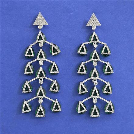 American Diamond Long Earring With Rhodium Plating