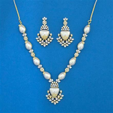 Cubic Zirconia Pearl Necklace With 2 Tone Plating