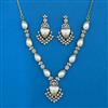 Cubic Zirconia Pearl Necklace With Mehndi Rhodium Plating