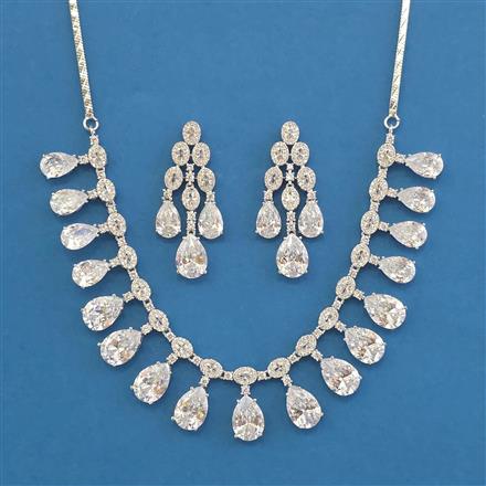 American Diamond Classic Necklace With Rhodium Plating
