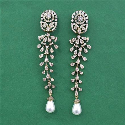 Cubic Zirconia Long Earring With 2 Tone Plating Rhodium Plating