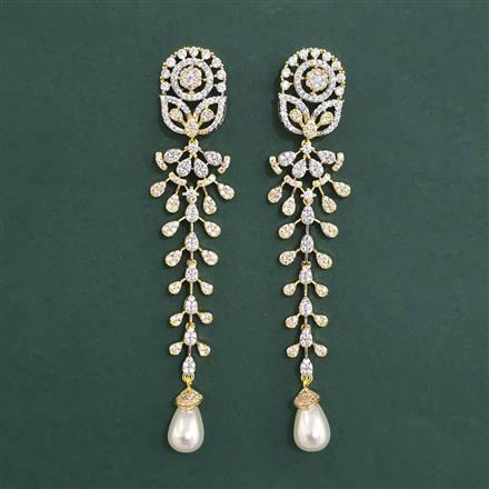 Cubic Zirconia Long Earring With 2 Tone Plating