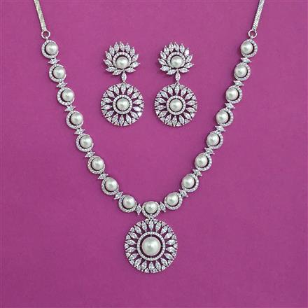 American Diamond Moti Necklace With 2 Tone Plating Rhodium Plating