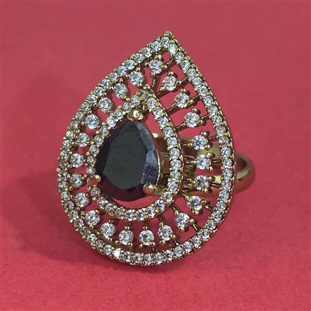 American Diamond Adjustable Ring With Mehndi Plating