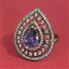 American Diamond Adjustable Ring With Mehndi Plating