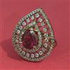 American Diamond Adjustable Ring With Mehndi Plating