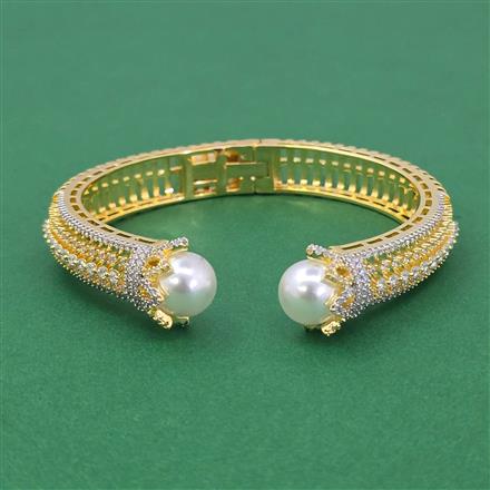 Cubic Zirconia Openable Kada With Mehndi Plating 2 Tone Plating Rhodium Plating