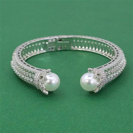 Cubic Zirconia Openable Kada With Mehndi Plating 2 Tone Plating Rhodium Plating