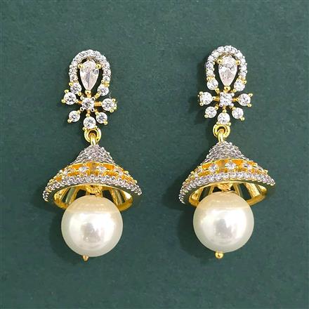 Cubic Zirconia Jhumki With Mehndi Plating 2 Tone Plating Rhodium Plating