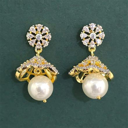 Cubic Zirconia Jhumki With Mehndi Plating 2 Tone Plating Rhodium Plating