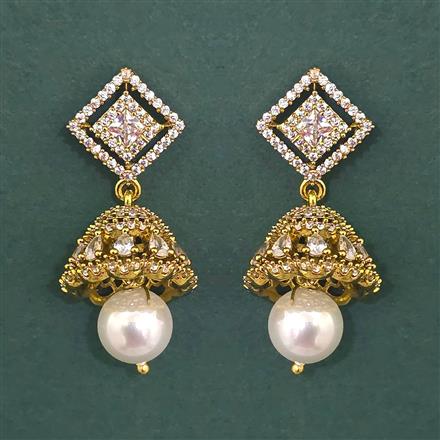 Cubic Zirconia Jhumki With Mehndi Plating 2 Tone Plating Rhodium Plating