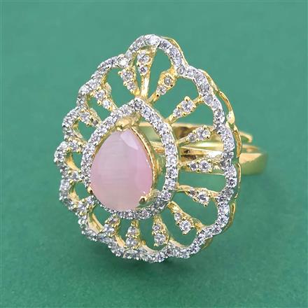 Cubic Zirconia Adjustable Ring With 2 Tone Plating