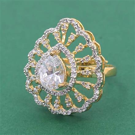 Cubic Zirconia Adjustable Ring With 2 Tone Plating
