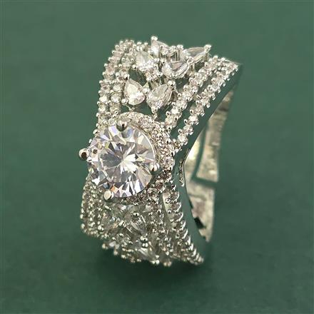 Cubic Zirconia Adjustable Ring With Rhodium Plating