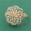 Cubic Zirconia Adjustable Ring With Mehndi Plating 2 Tone Plating Rhodium Plating