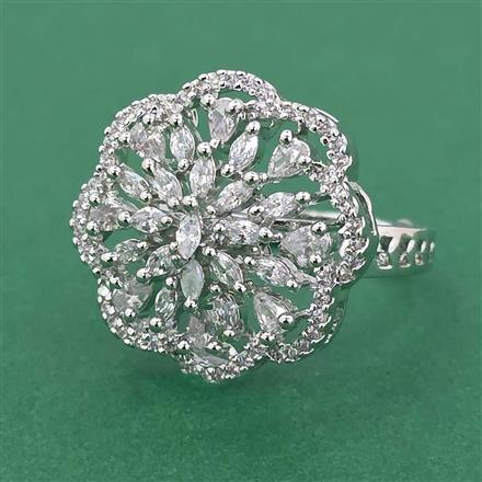 Cubic Zirconia Adjustable Ring With Mehndi Plating 2 Tone Plating Rhodium Plating