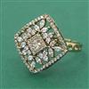Cubic Zirconia Adjustable Ring With Mehndi Plating 2 Tone Plating Rhodium Plating