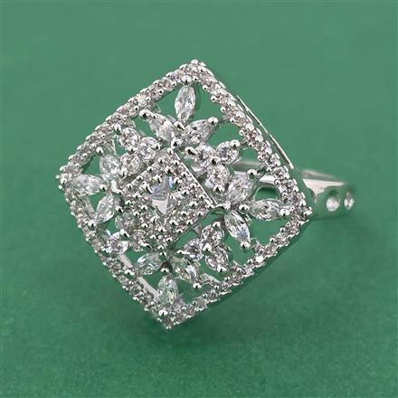 Cubic Zirconia Adjustable Ring With Mehndi Plating 2 Tone Plating Rhodium Plating