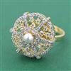 Cubic Zirconia Adjustable Ring With Mehndi Plating 2 Tone Plating Rhodium Plating