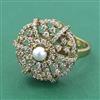 Cubic Zirconia Adjustable Ring With Mehndi Plating 2 Tone Plating Rhodium Plating