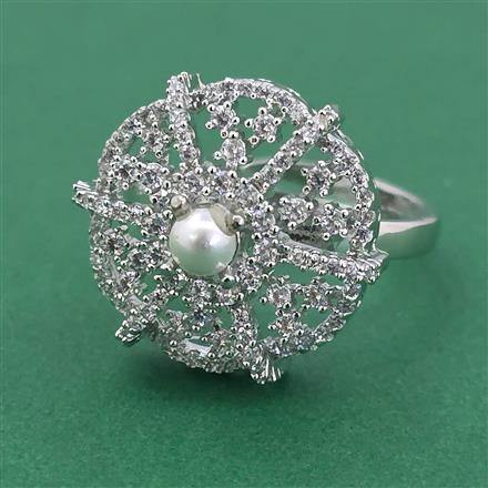 Cubic Zirconia Adjustable Ring With Mehndi Plating 2 Tone Plating Rhodium Plating