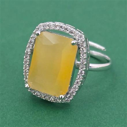 Cubic Zirconia Adjustable Ring With Rhodium Plating