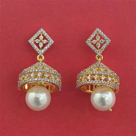 American Diamond Jhumki With Mehndi Plating 2 Tone Plating Rhodium Plating