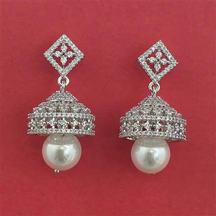 American Diamond Jhumki With Mehndi Plating 2 Tone Plating Rhodium Plating
