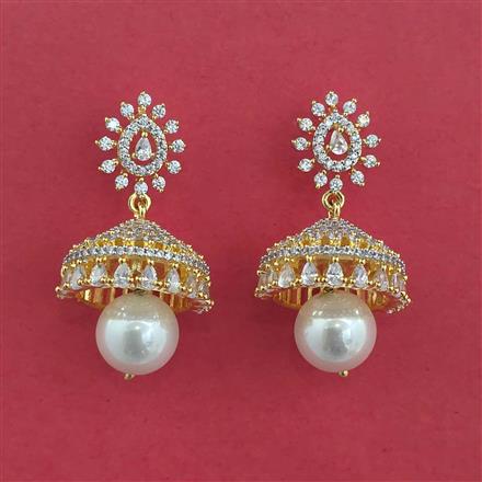 American Diamond Jhumki With Mehndi Plating 2 Tone Plating Rhodium Plating