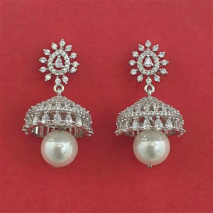 American Diamond Jhumki With Mehndi Plating 2 Tone Plating Rhodium Plating