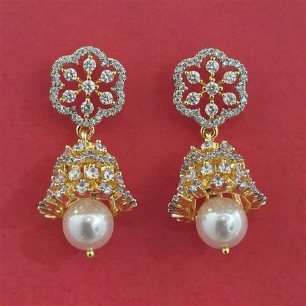 American Diamond Jhumki With Mehndi Plating 2 Tone Plating Rhodium Plating