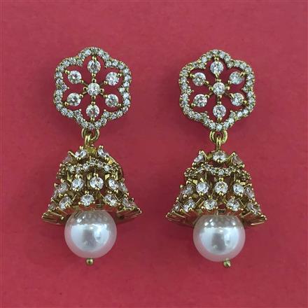 American Diamond Jhumki With Mehndi Plating 2 Tone Plating Rhodium Plating