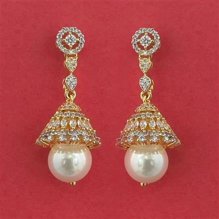 American Diamond Jhumki With Mehndi Plating 2 Tone Plating Rhodium Plating