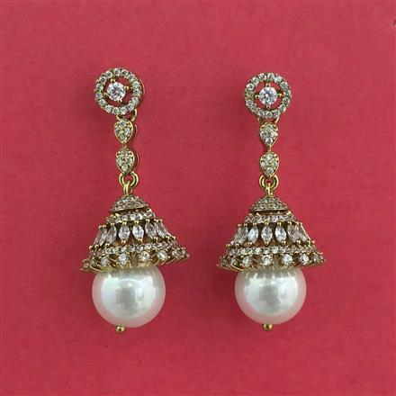 American Diamond Jhumki With Mehndi Plating 2 Tone Plating Rhodium Plating