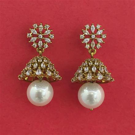 American Diamond Jhumki With Mehndi Plating 2 Tone Plating Rhodium Plating