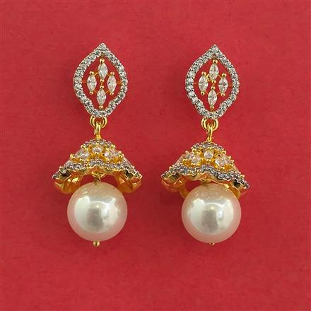 American Diamond Jhumki With Mehndi Plating 2 Tone Plating Rhodium Plating