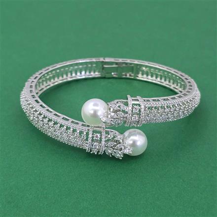 Cubic Zirconia Openable Kada With Mehndi Plating 2 Tone Plating Rhodium Plating