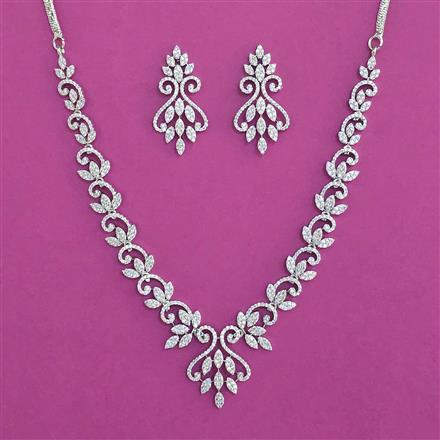 American Diamond Classic Necklace with Rhodium Plating 2 Tone Plating Mehndi Plating