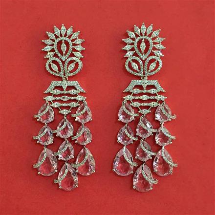 American Diamond Long Earring With Rhodium Plating