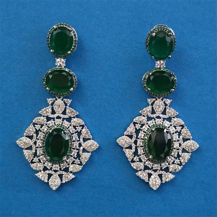 American Diamond Long Earring With Rhodium Plating