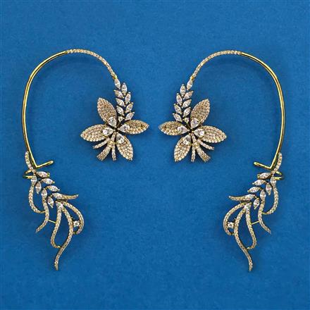 American Diamond Earcuff With Mehndi Plating 2 Tone Plating Rhodium Plating
