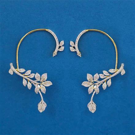 American Diamond Earcuff With Mehndi Plating 2 Tone Plating Rhodium Plating